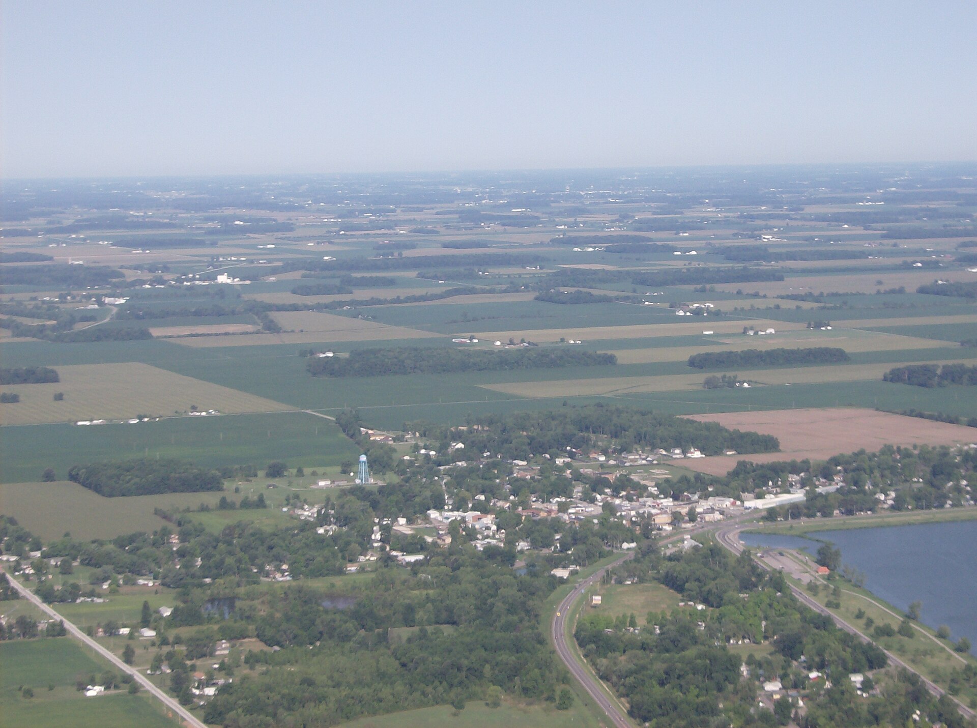 Aerial view of Lakeview, Ohio, United States, taken from Diamond Star light airplane. Picture taken at an bearing of approximately 275º.