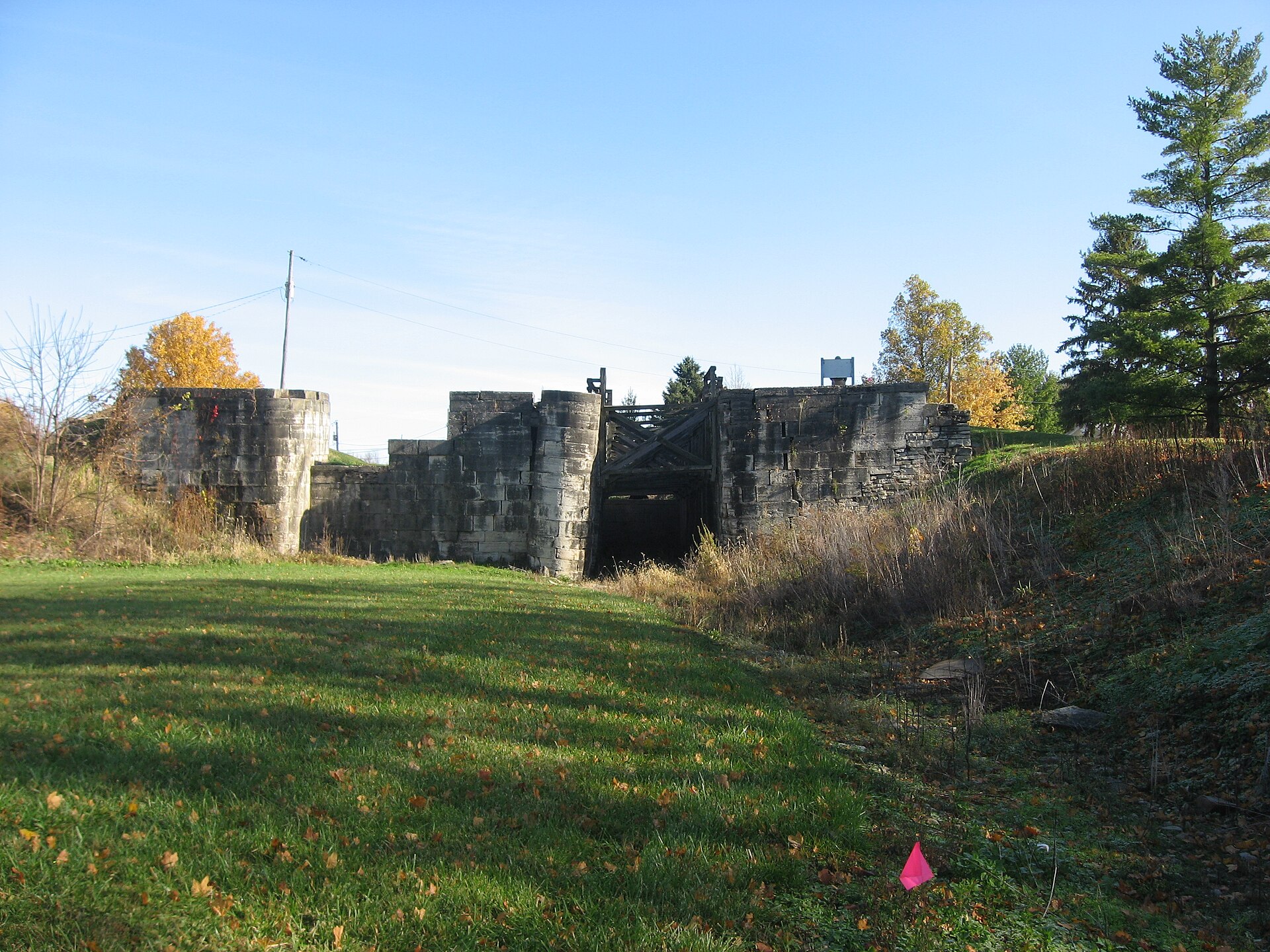 Looking up toward the bottom of the first of the Lockington Locks, located in the southwestern part of the village of Lockington, Ohio, United States.