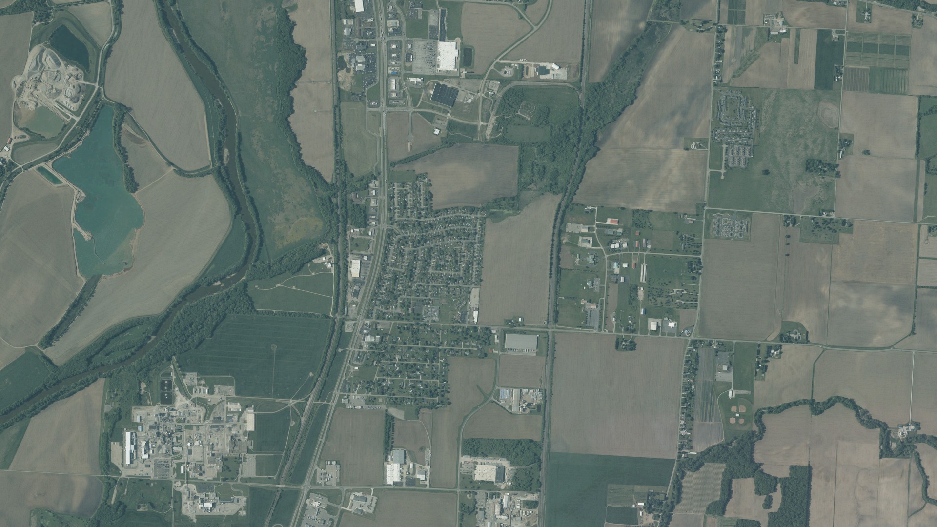 Natural-color aerial photograph of land around Logan Elm Village, Ohio