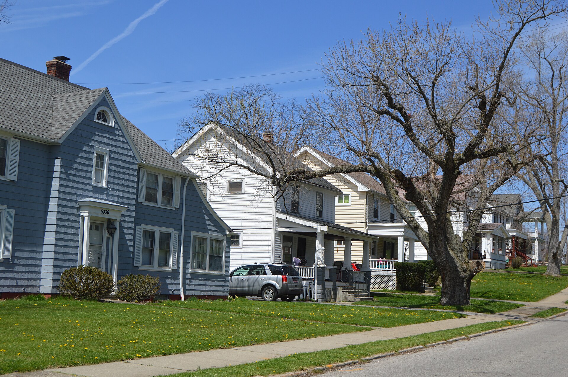 Houses on the western side of Vine Street, at the street's southern end, in Maple Heights, Ohio, United States.