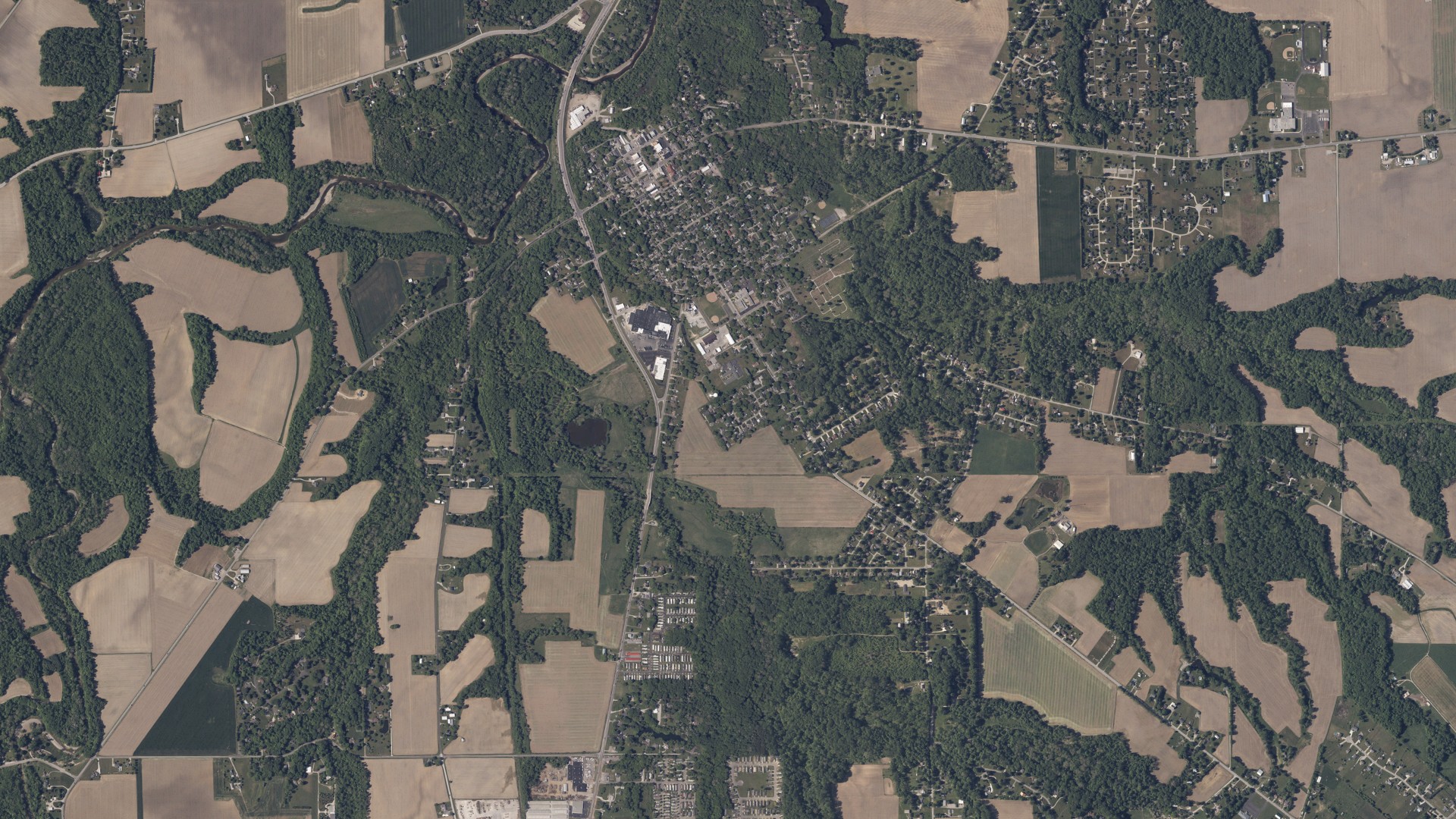 Aerial view of land around Milan, Ohio
