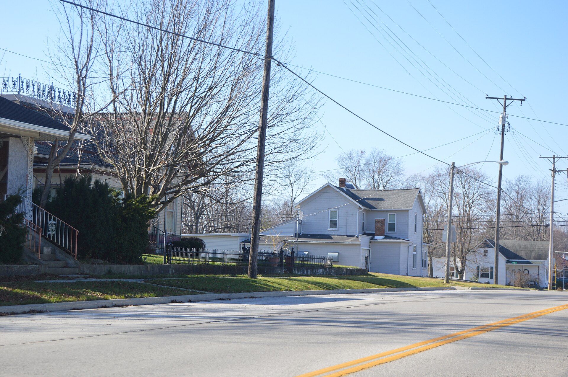 Houses on the southern side of Main Street (State Route 219) west of the High Street interection in Montezuma, Ohio, United States.