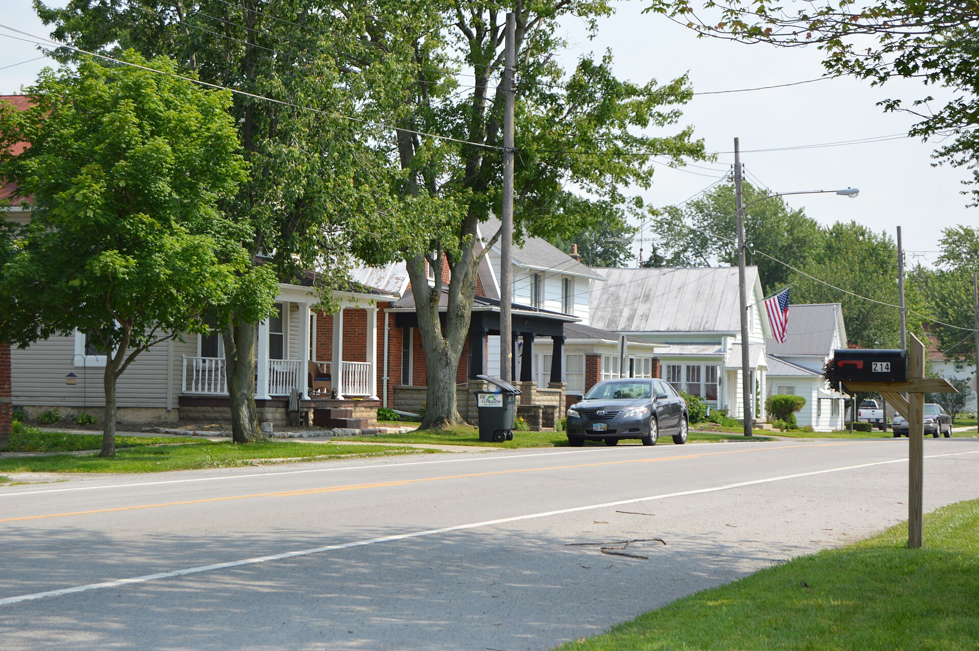 Houses on the eastern side of Main Street (State Route 235) south of the Washington Street intersection in Mount Cory, Ohio, United States.