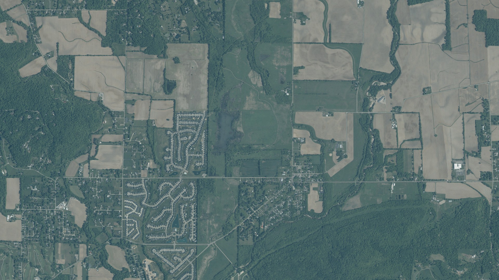 Aerial view of land around New Haven, Ohio