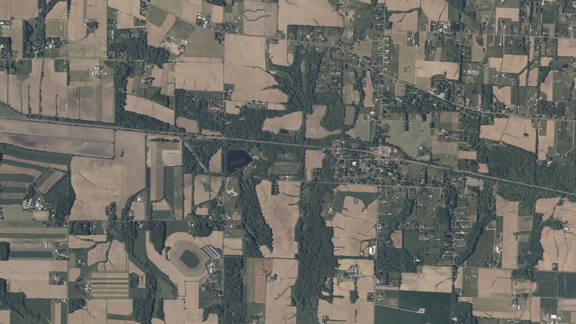 Natural-color aerial photograph of land around North Lawrence, Ohio