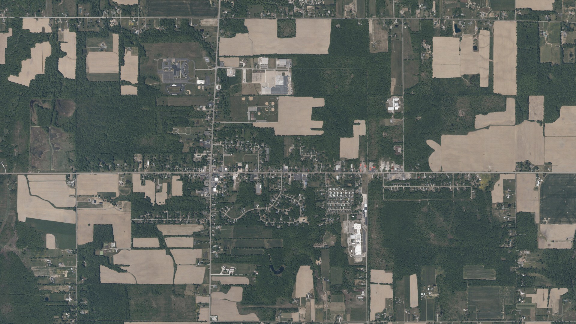 Aerial view of land around Orwell, Ohio