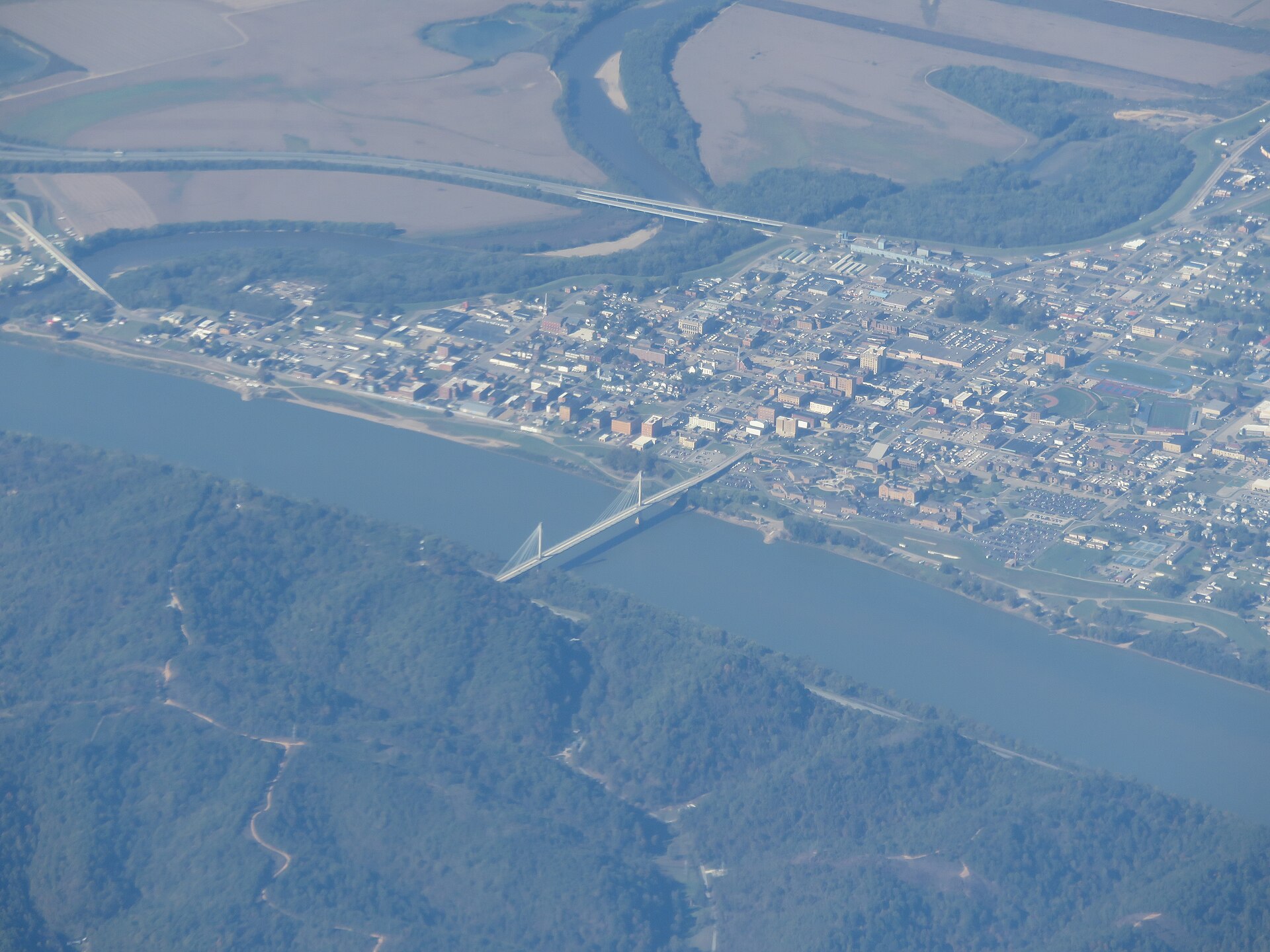 Aerial view of the U.S. Grant Bridge over the Ohio River in 2017 — Portsmouth, Ohio
