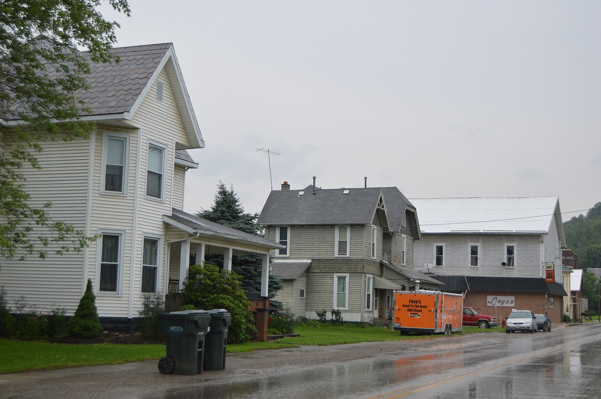 Houses on the western side of S. South Street (State Route 265) south of Fair Street in Quaker City, Ohio, United States.