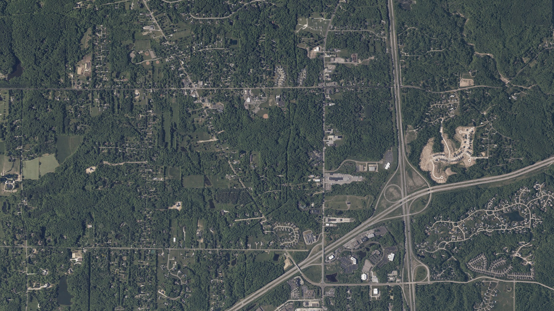 Aerial view of land around Richfield, Ohio