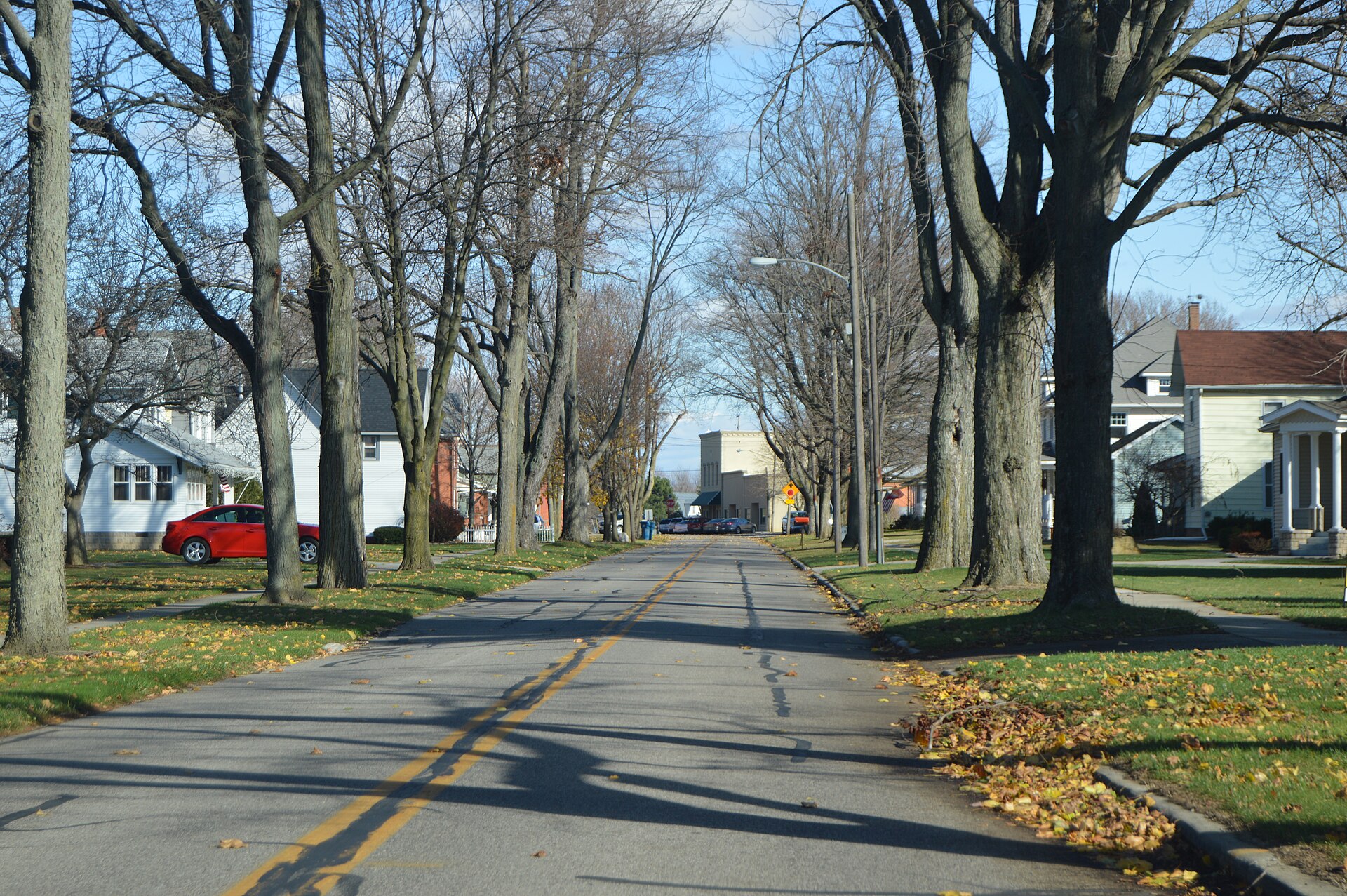 Heading eastward on Road X toward the central intersection of Ridgeville Corners, Ohio, United States.