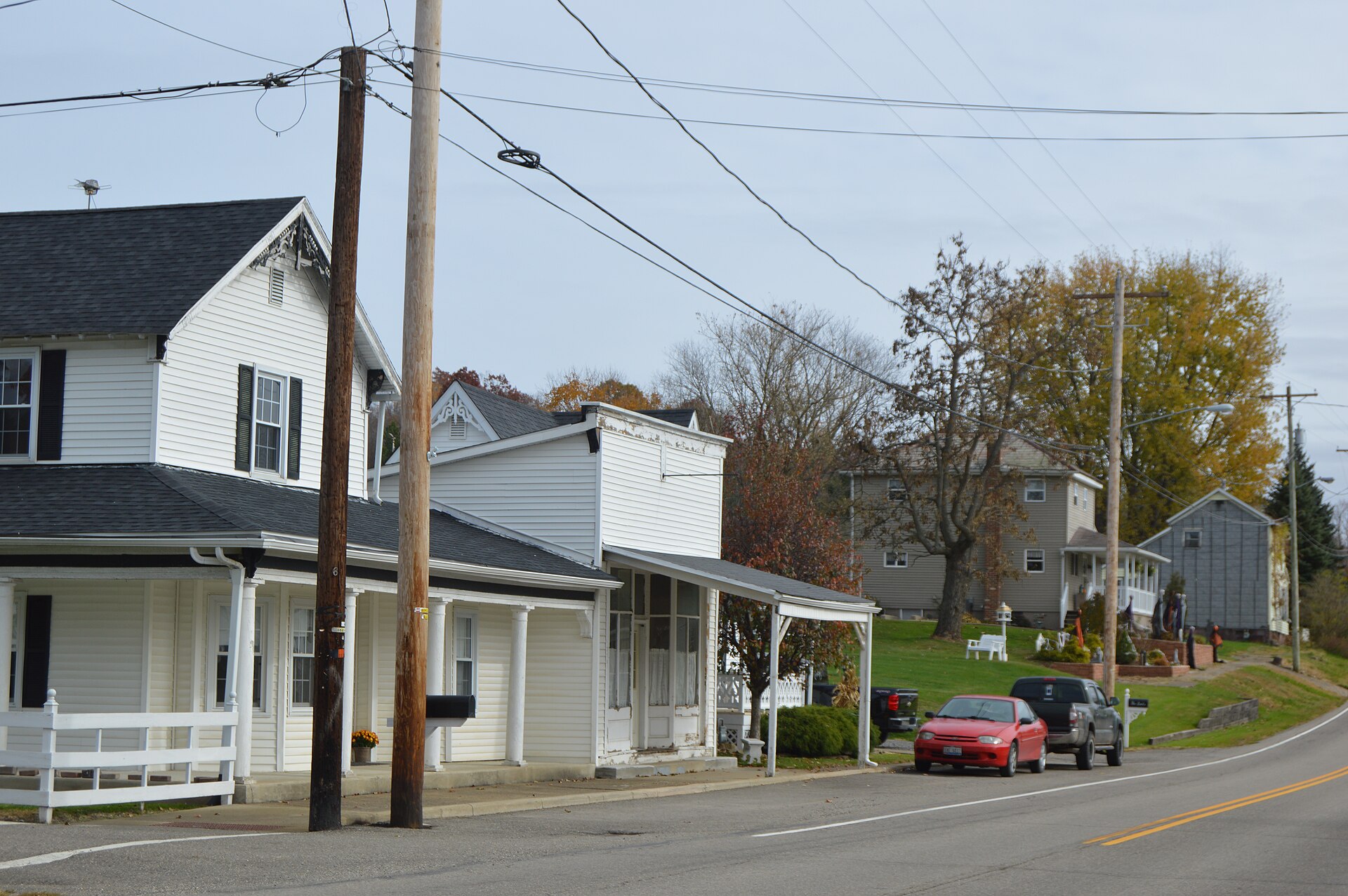 Buildings on the northern side of Main Street (State Route 265) east of the Church Street intersection in Salesville, Ohio, United States.