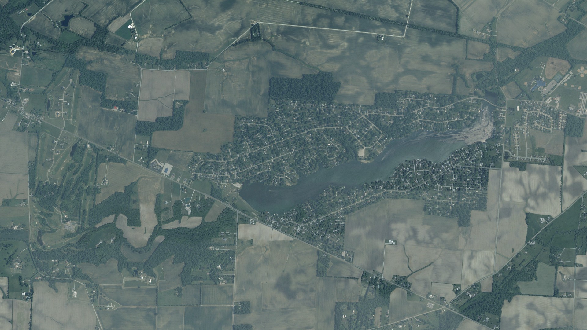 Aerial view of land around Shawnee Hills, Ohio