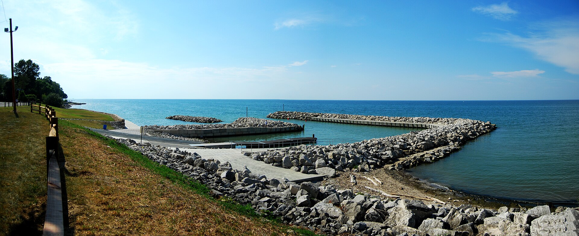 Overview of a small Lake Erie harbor in Sheffield Lake, Ohio, United States.