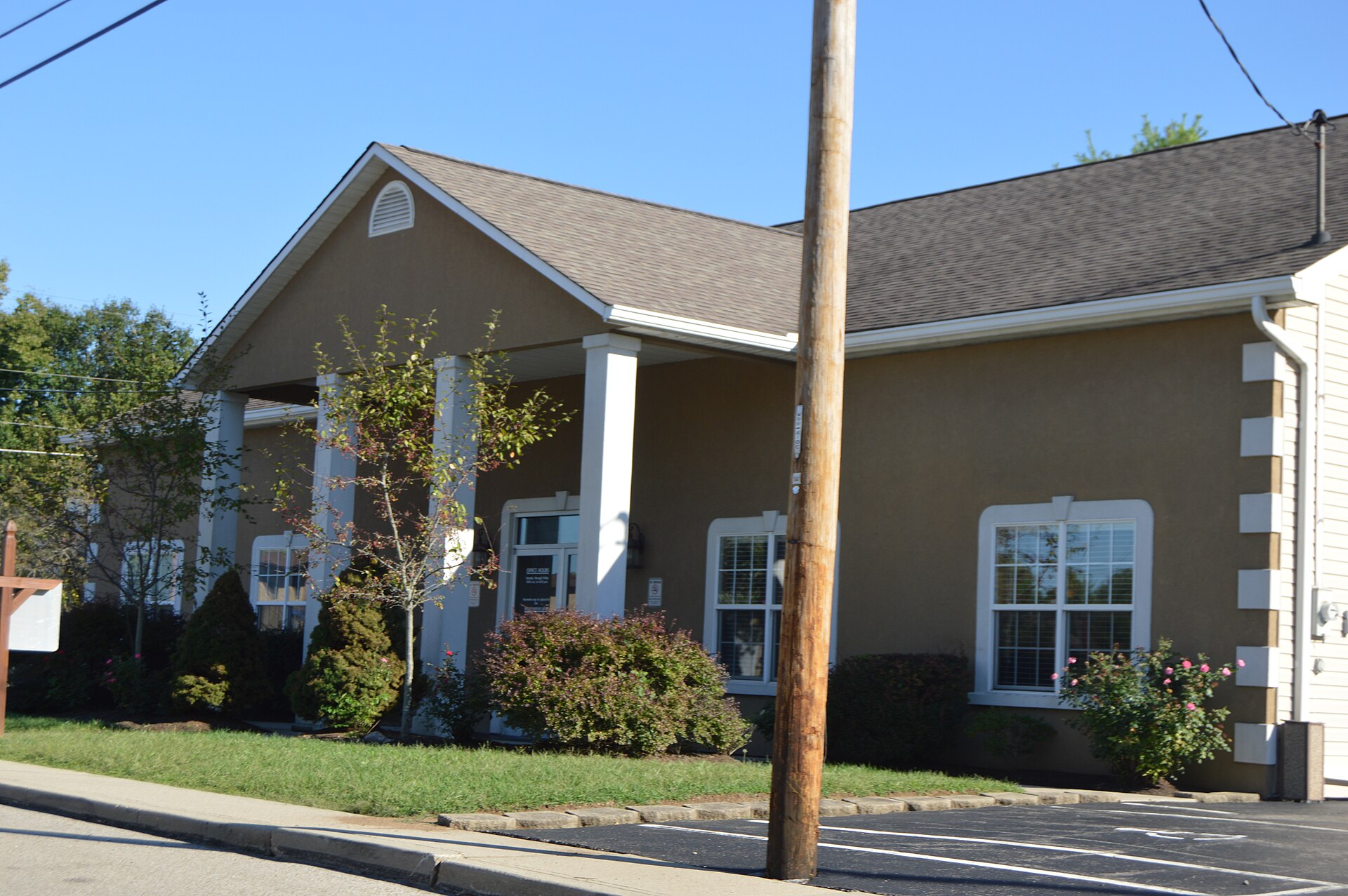 Front of the South Lebanon village hall, located at the intersection of High Street and Forest Avenue in South Lebanon, Ohio, United States.