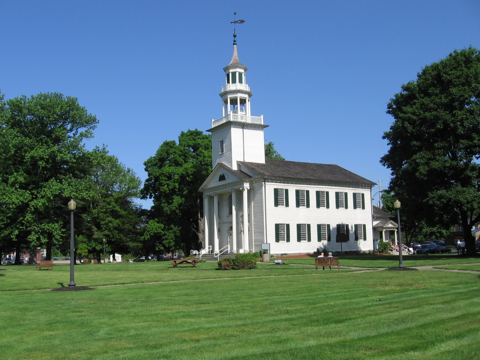 Taken in the Tallmadge Circle, looking northwest at the Tallmadge Historic Church — Ohio
