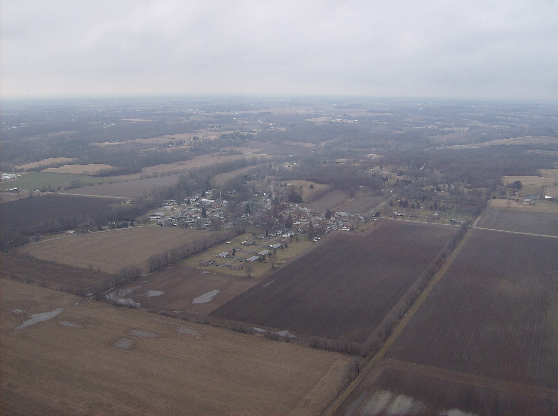 Aerial view of Tremont City in northeastern German Township, Clark County, Ohio, United States.