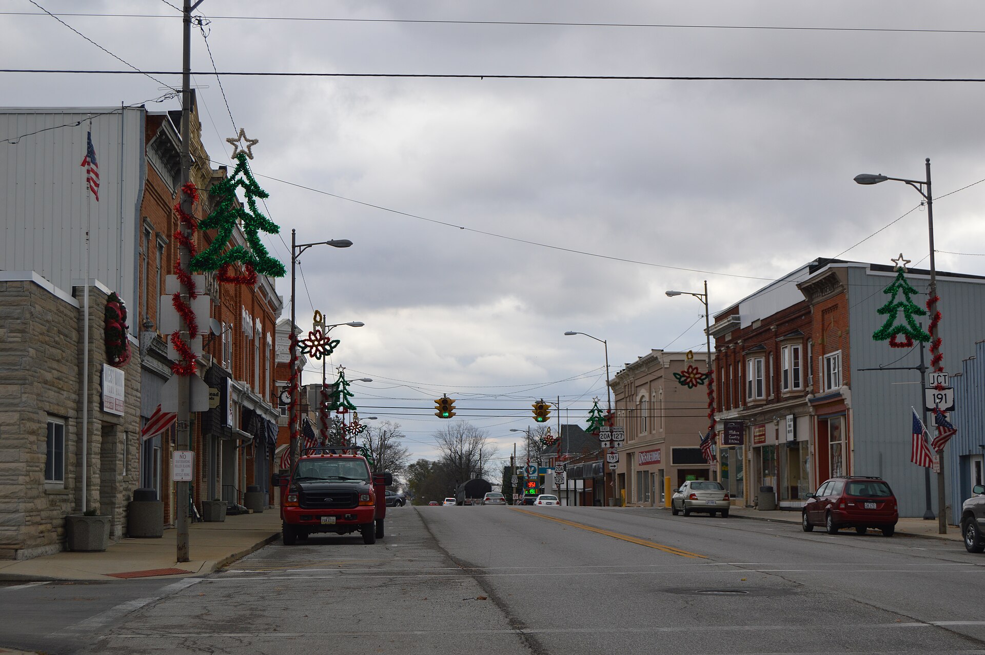 Looking eastward on Jackson Street (U.S. Routes 20 Alternate/127) from the High Street intersection in central West Unity, Ohio, United States.