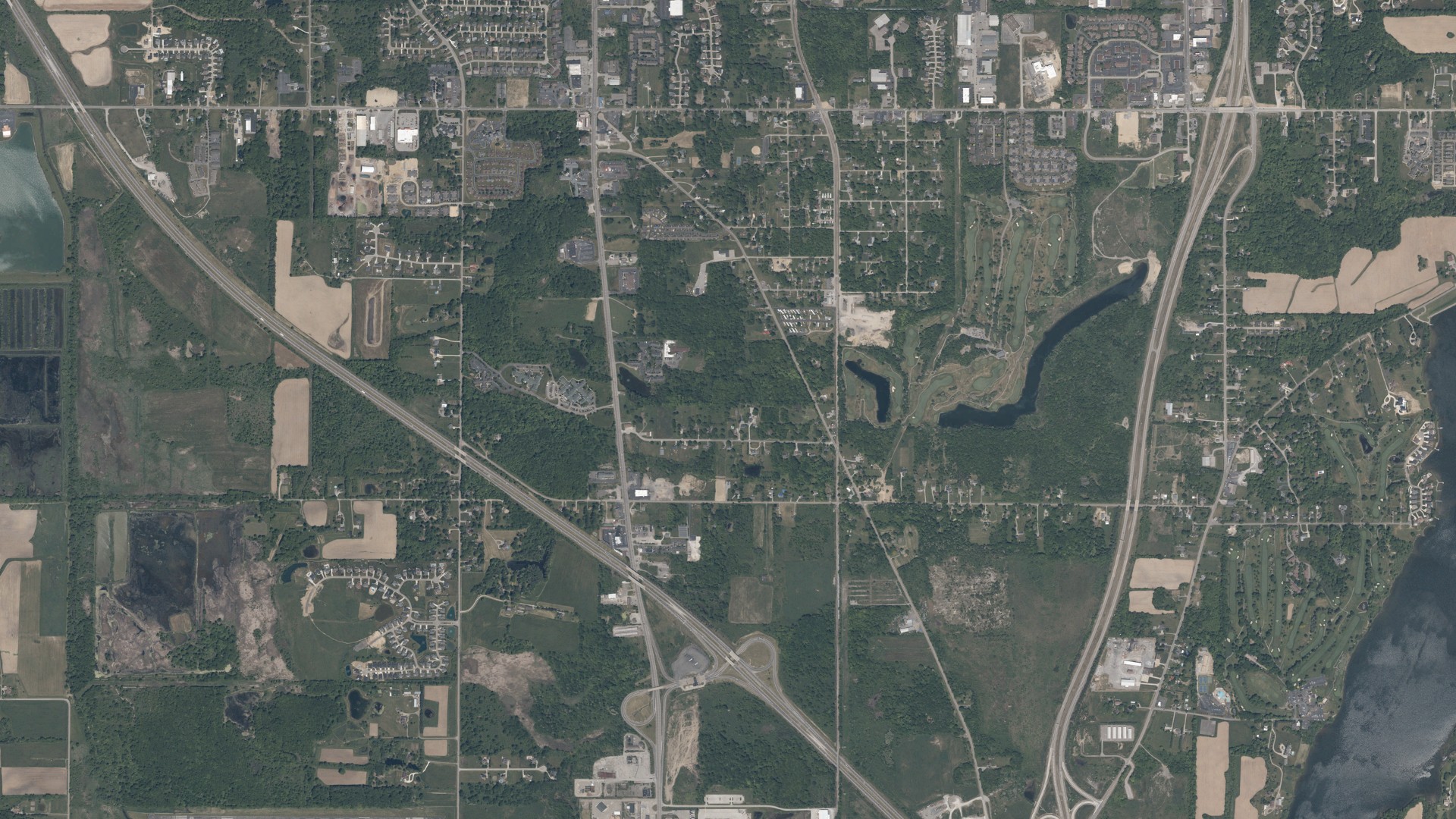Natural-color aerial photograph of land around Woodworth, Ohio
