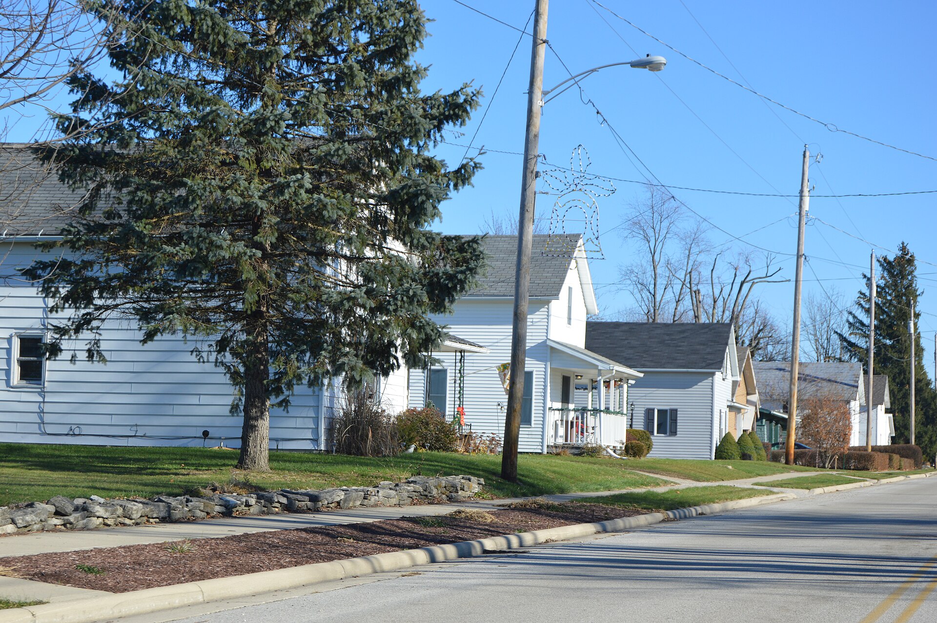 Houses on the northern side of the first block of E. Jackson Street in Wren, Ohio, United States.