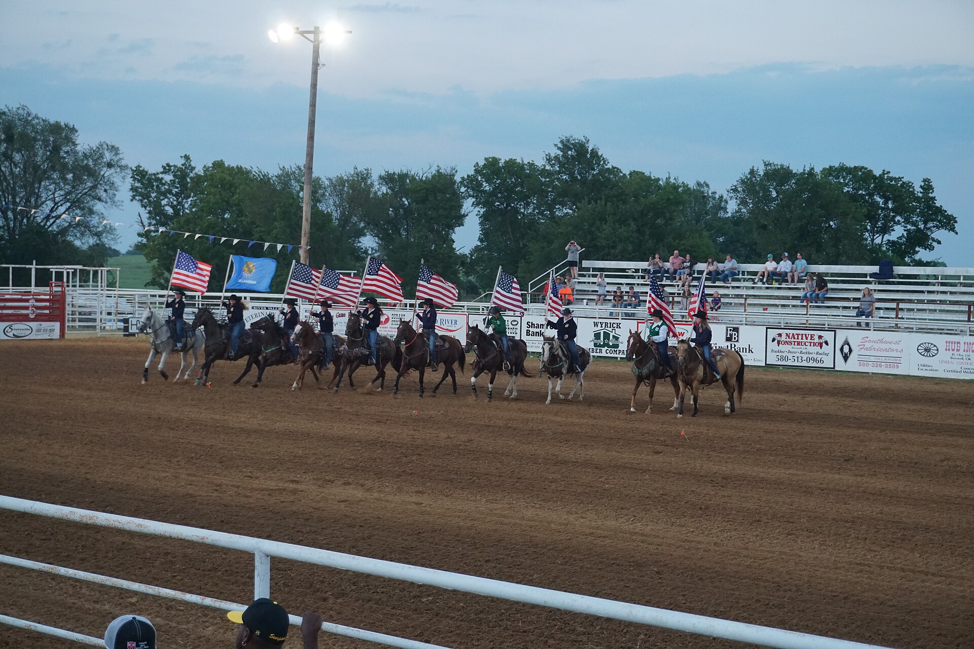 The grand entry at the 2018 Boswell FFA Rodeo in Boswell, Oklahoma (United States).