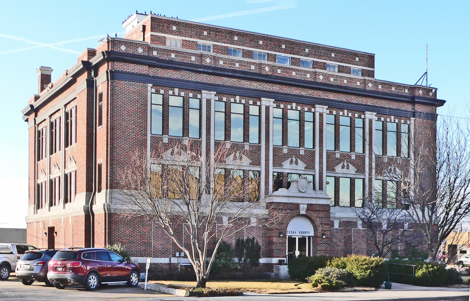 Texas County courthouse, located in Guymon, Oklahoma; seen from the northeast.