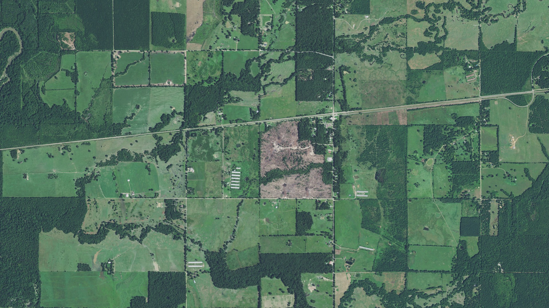 Natural-color aerial photograph of land around Golden, Oklahoma