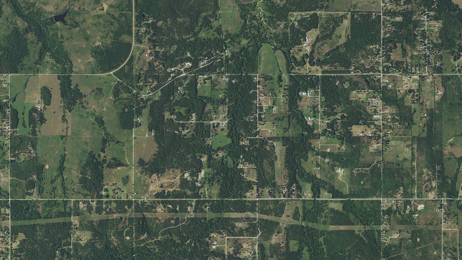 Natural-color aerial photograph of land around Lawrence Creek, Oklahoma