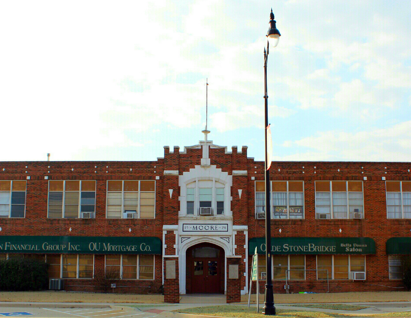 Moore Public School Building. View from West to East at Main entrance to building. — Oklahoma