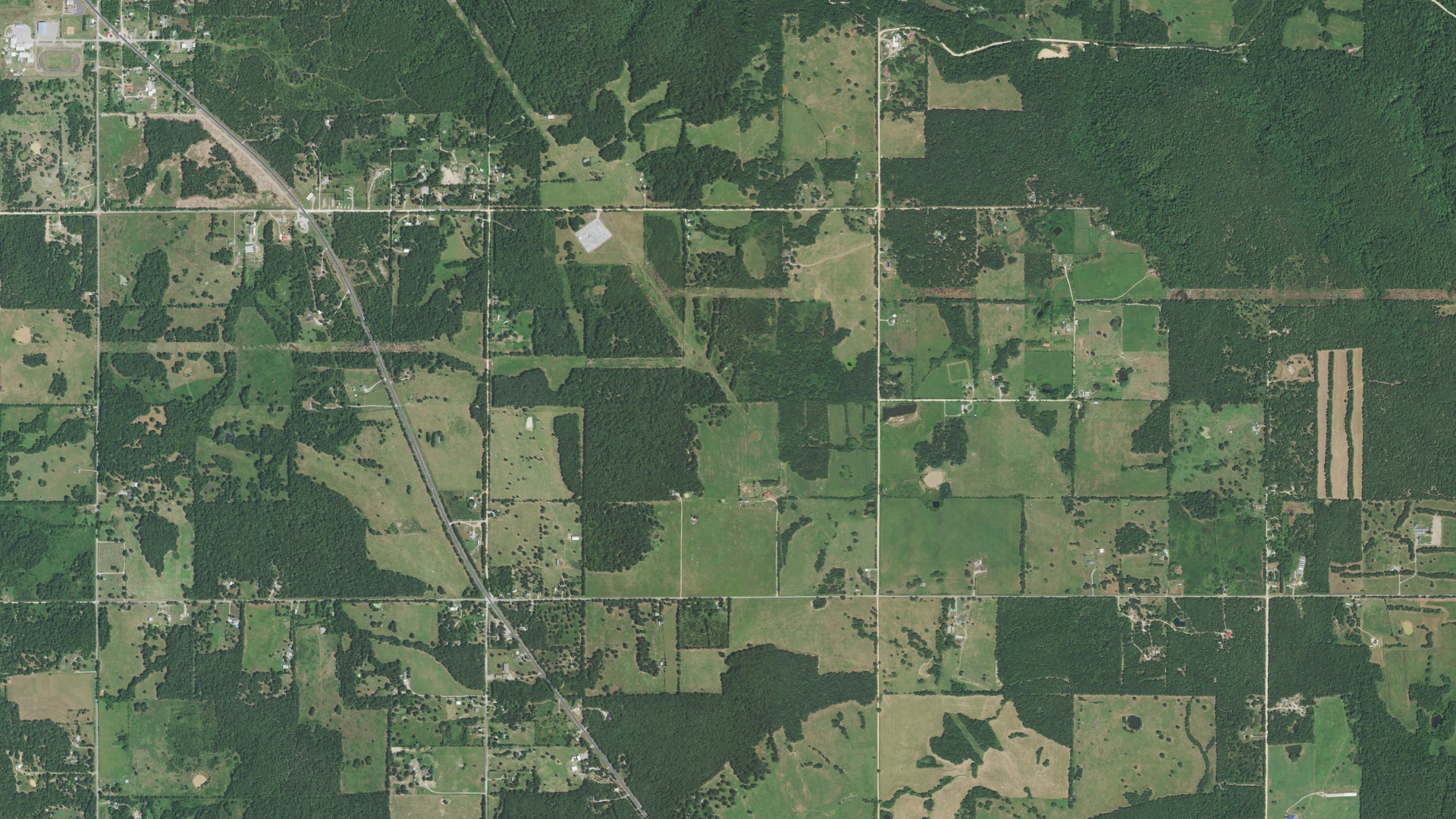 Natural-color aerial photograph of land around Peggs, Oklahoma