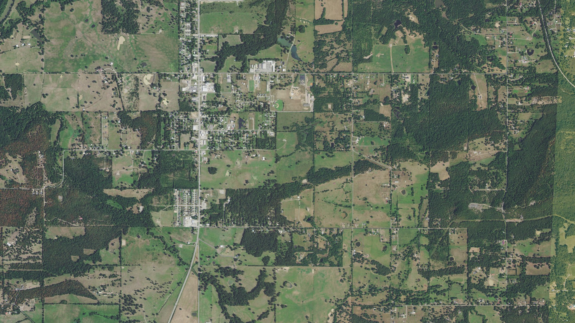 Natural-color aerial photograph of land around Pocola, Oklahoma