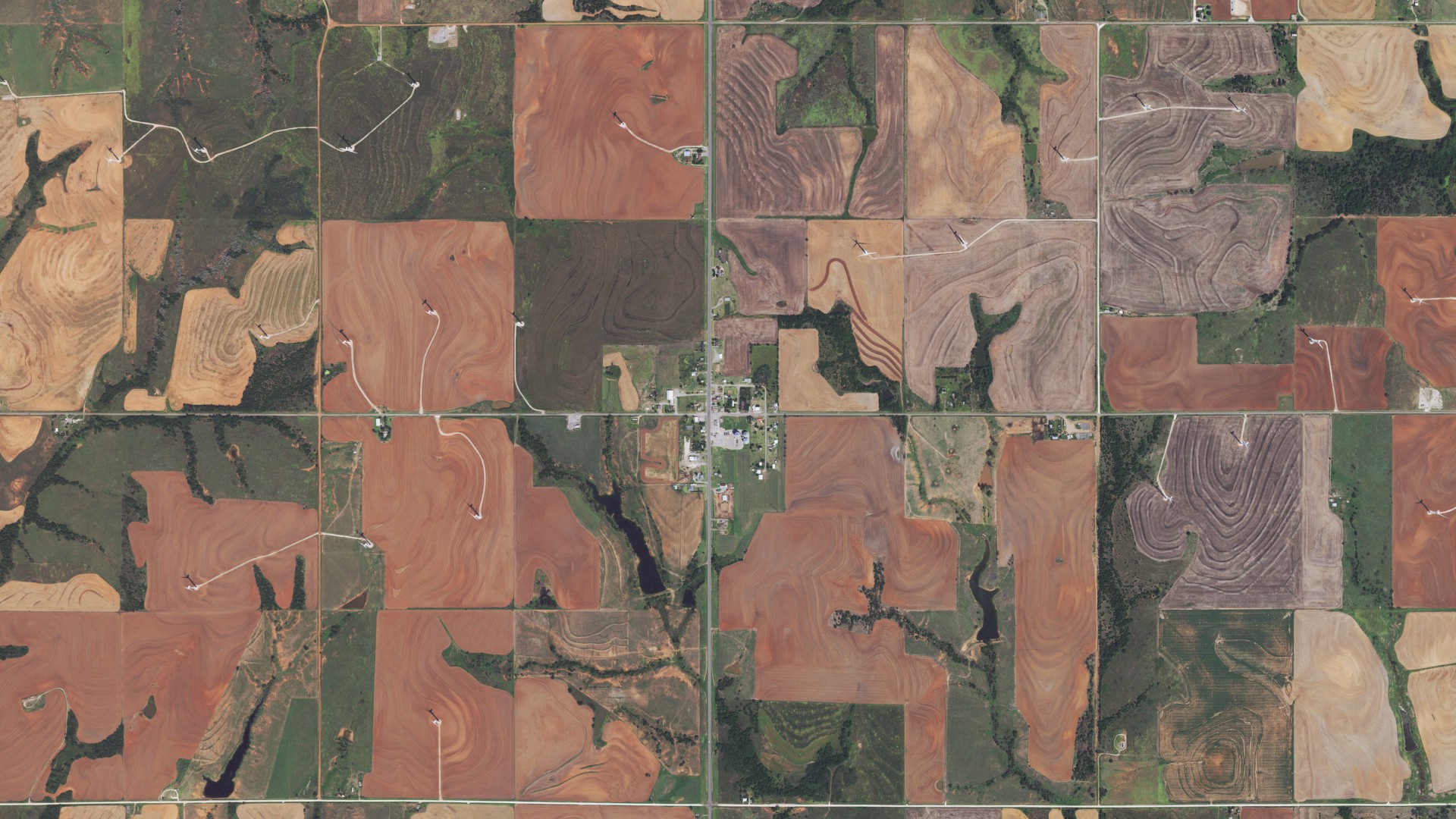 Natural-color aerial photograph of land around Putnam, Oklahoma