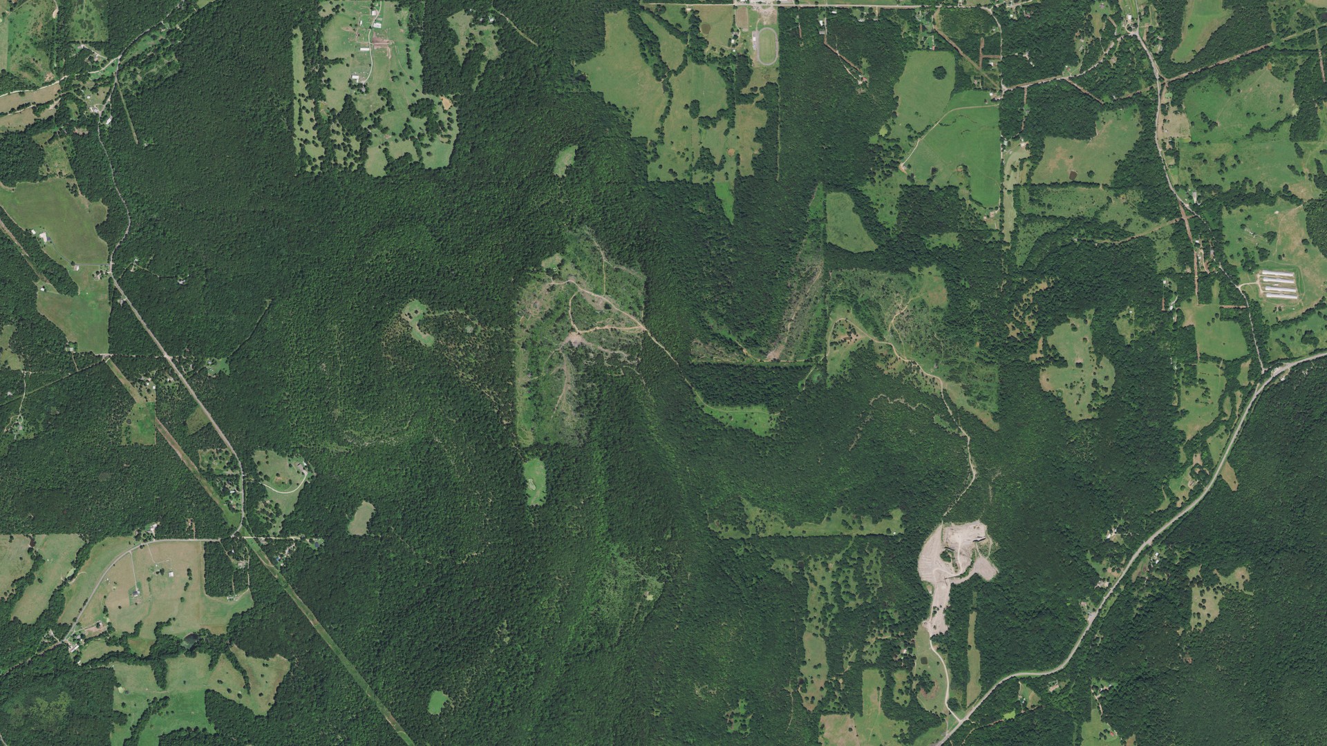 Natural-color aerial photograph of land around Rocky Mountain, Oklahoma