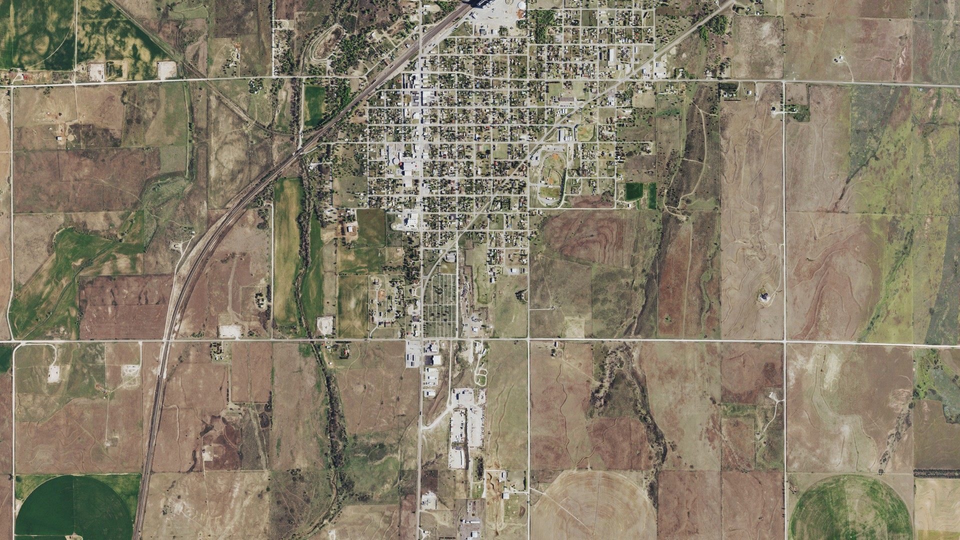 Natural-color aerial photograph of land around Shattuck, Oklahoma