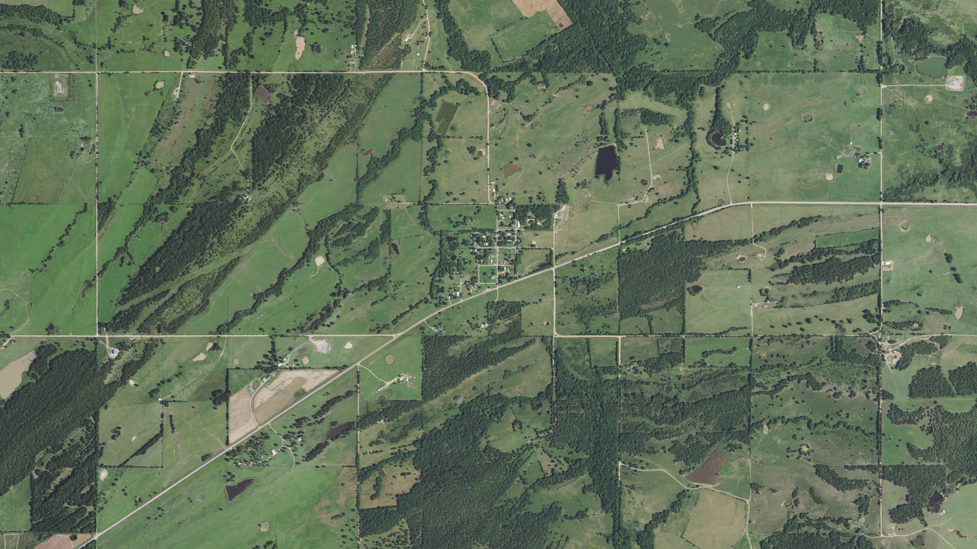 Natural-color aerial photograph of land around Wardville, Oklahoma