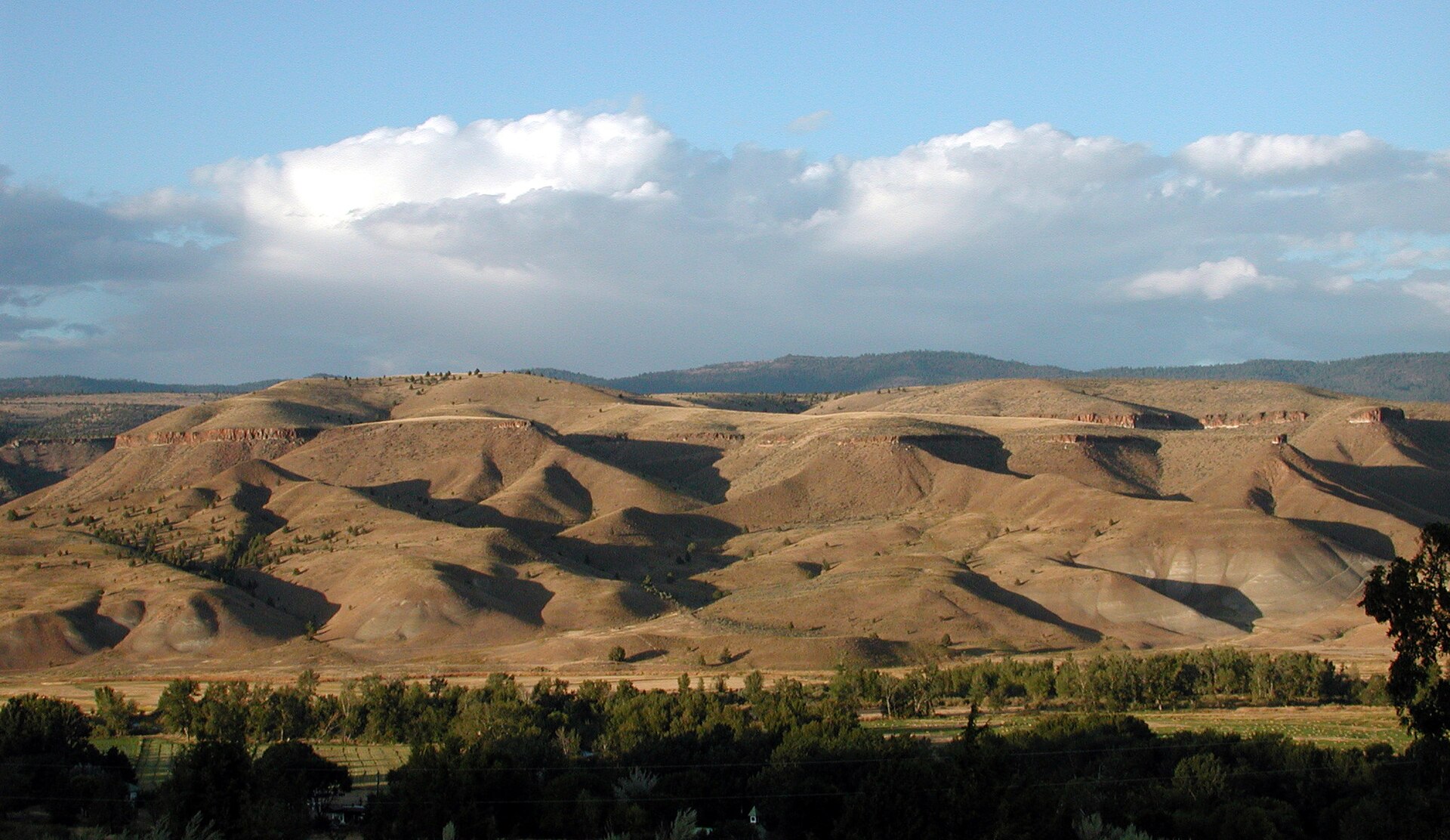 Ridge directly north of Dayville, Oregon, as seen from a hill south of town