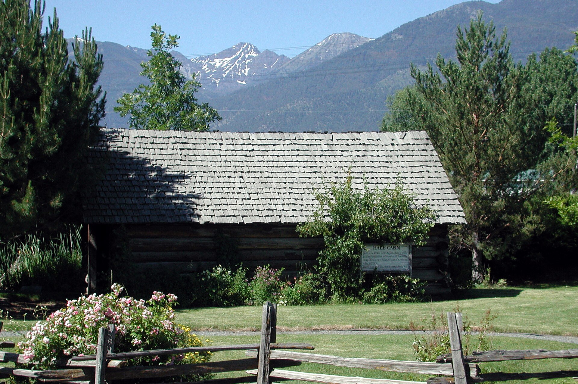 Nineteenth-century cabin moved to Dick Camp Memorial Park in Haines, Oregon, from elsewhere in Baker County, Oregon