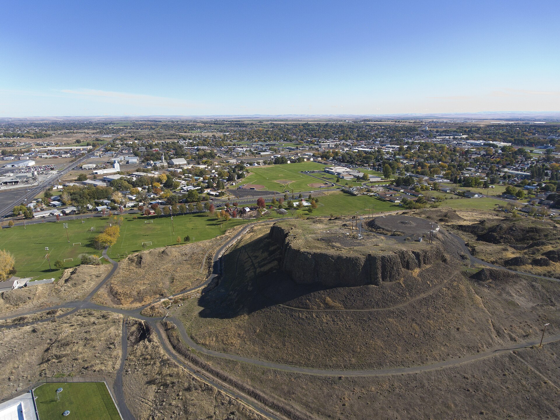 A view of the Hermiston Butte, facing East. Aerial photo taken from above Good Shepherd Medical Center. — Oregon