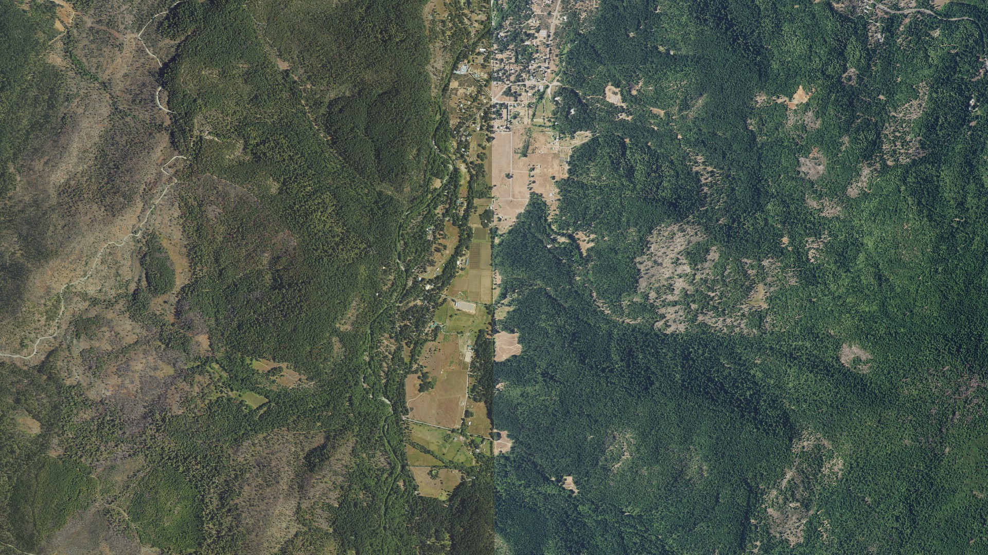 Natural-color aerial photograph of land around Takilma, Oregon