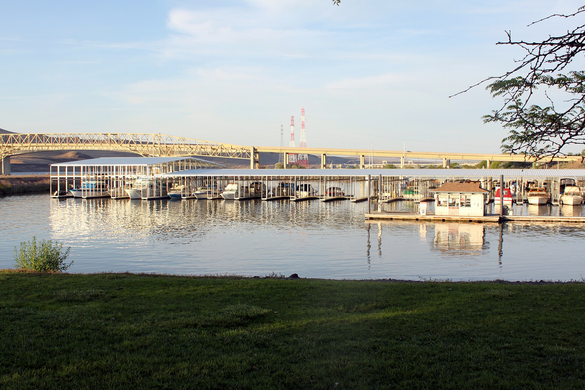 Umatilla Marina, Umatilla Bridge, and McNary Dam in Umatilla, Oregon.