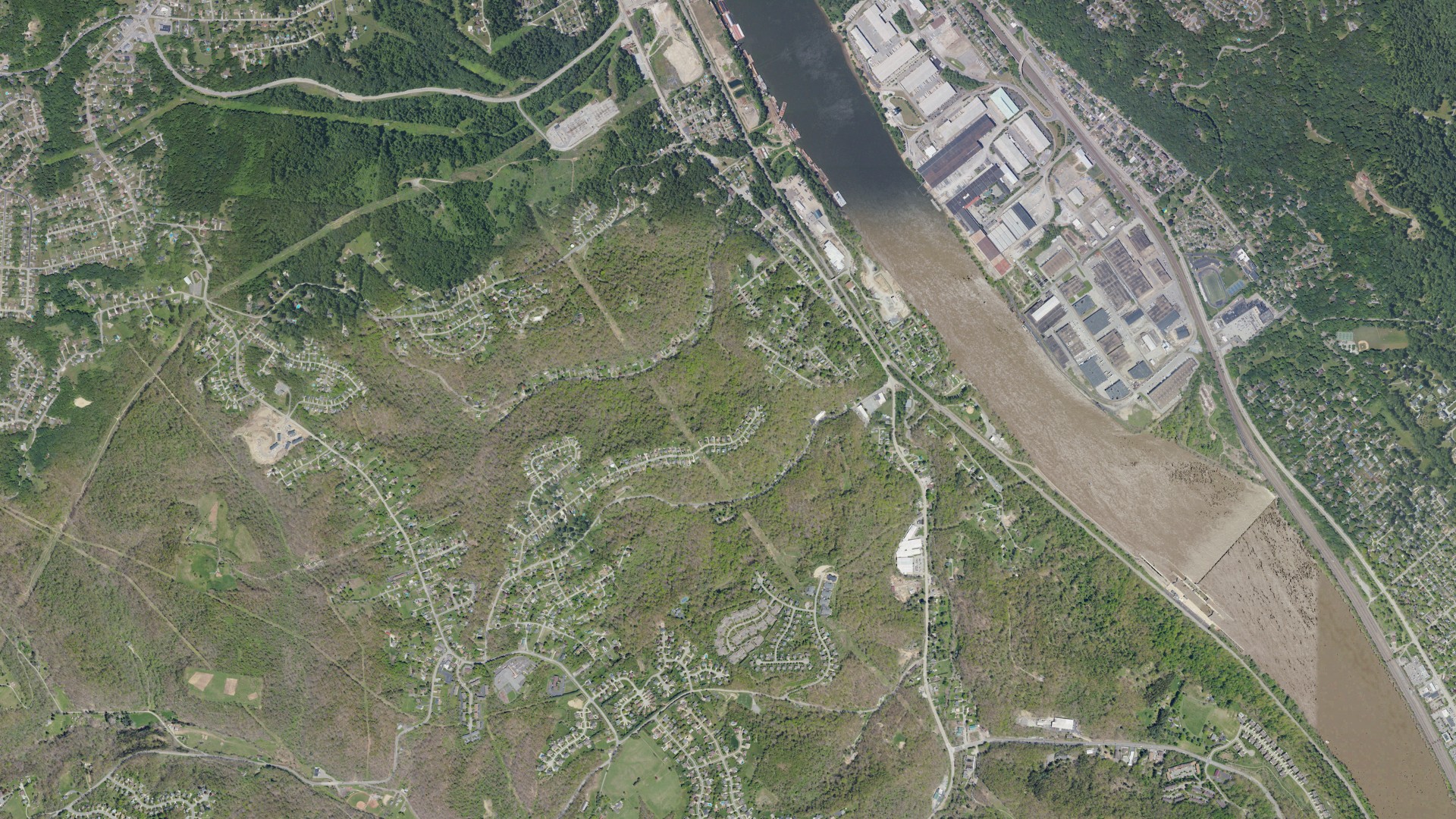 Natural-color aerial photograph of land around Crescent, Pennsylvania