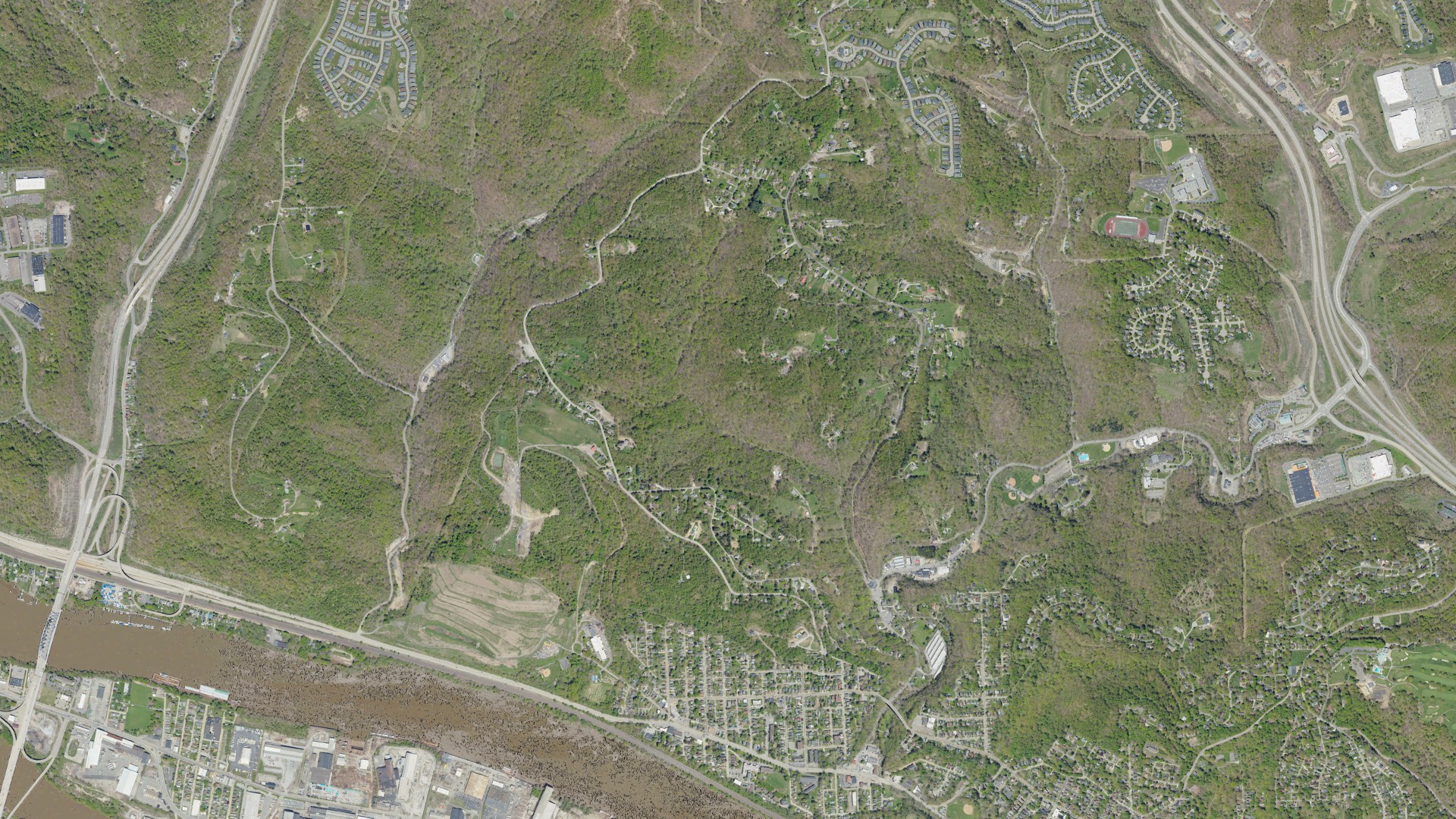 Aerial view of land around Kilbuck, Pennsylvania