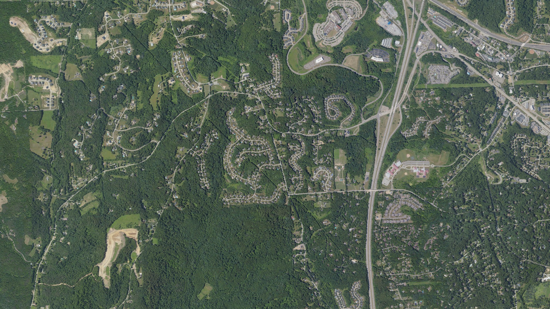 Aerial view of land around Marshall, Pennsylvania