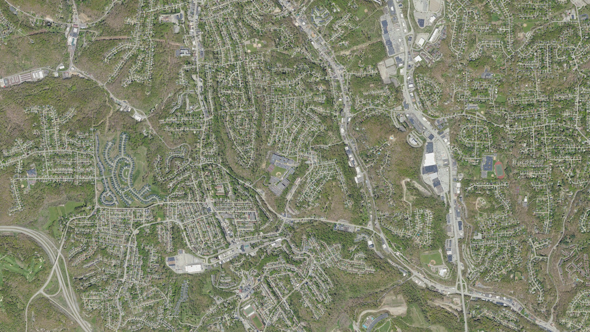 Aerial view of land around Ross, Pennsylvania