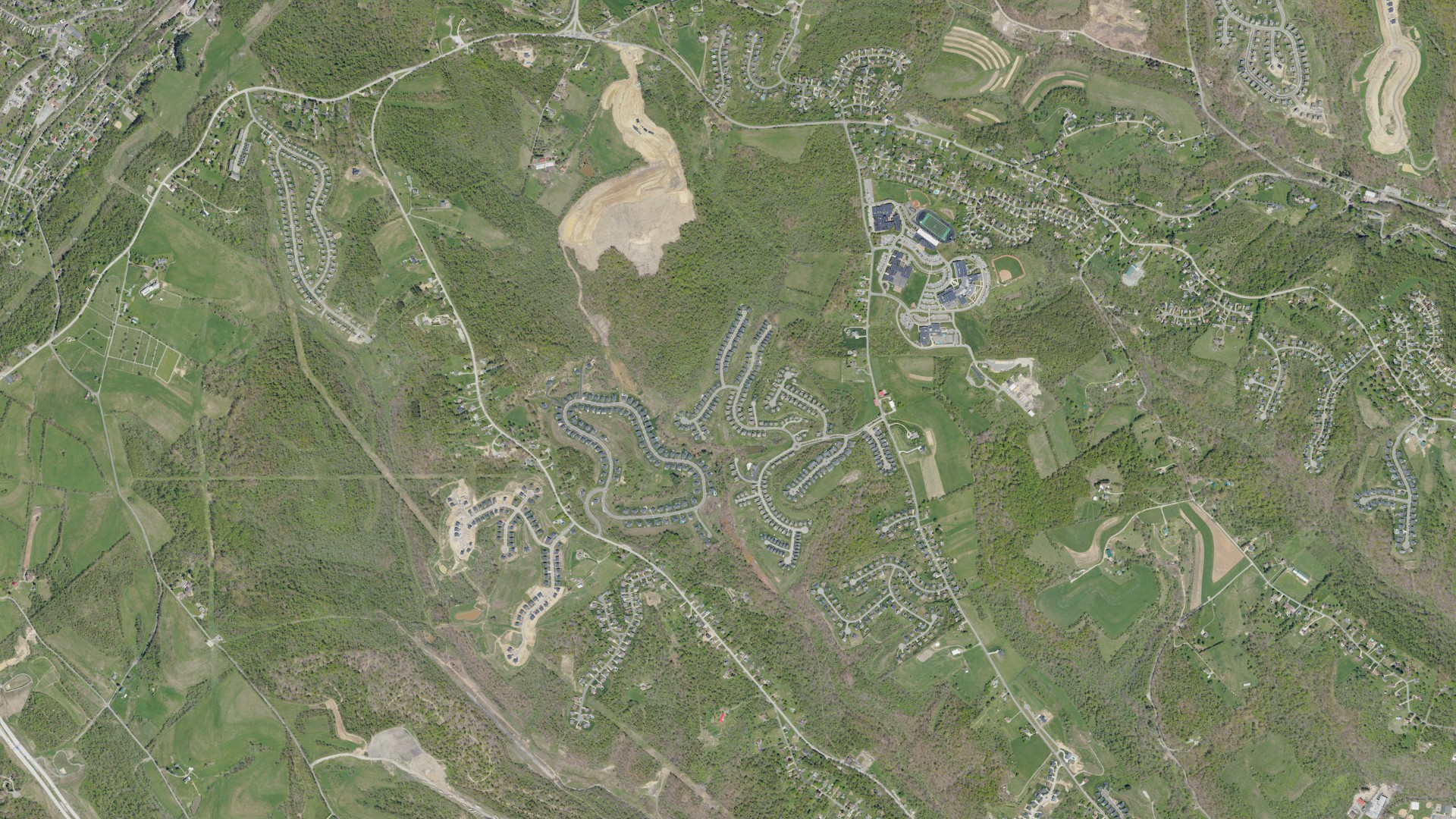 Aerial view of land around South Fayette, Pennsylvania