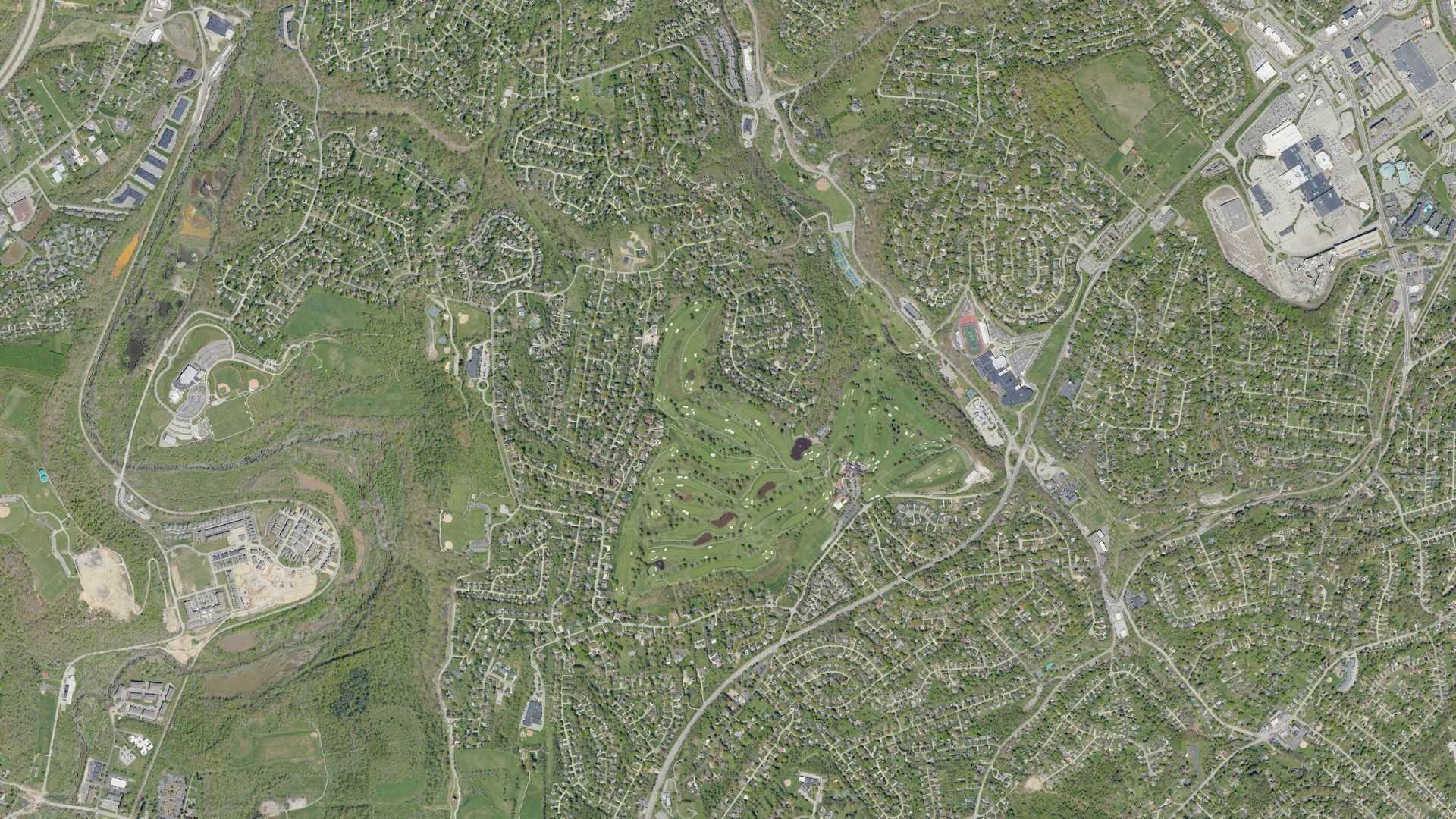 Aerial view of land around Upper St. Clair, Pennsylvania