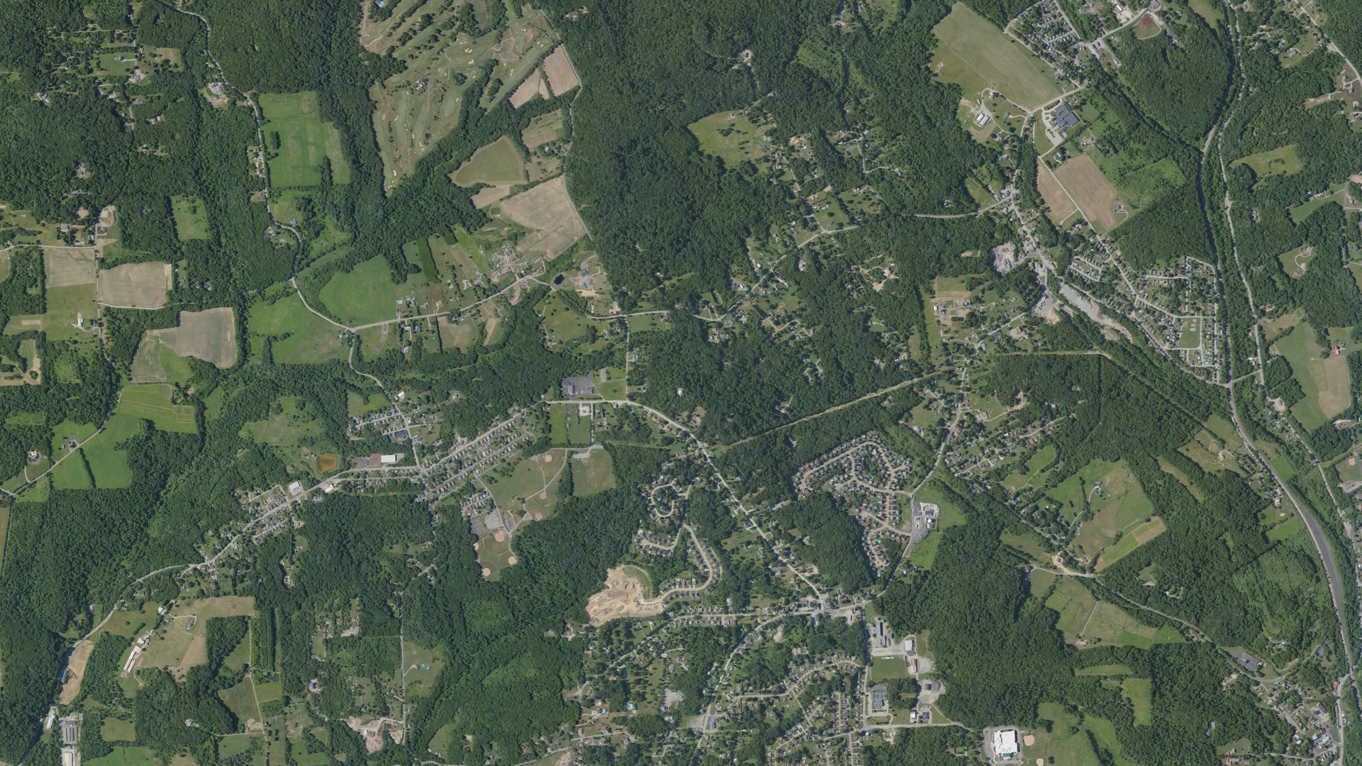 Natural-color aerial photograph of land around West Deer, Pennsylvania