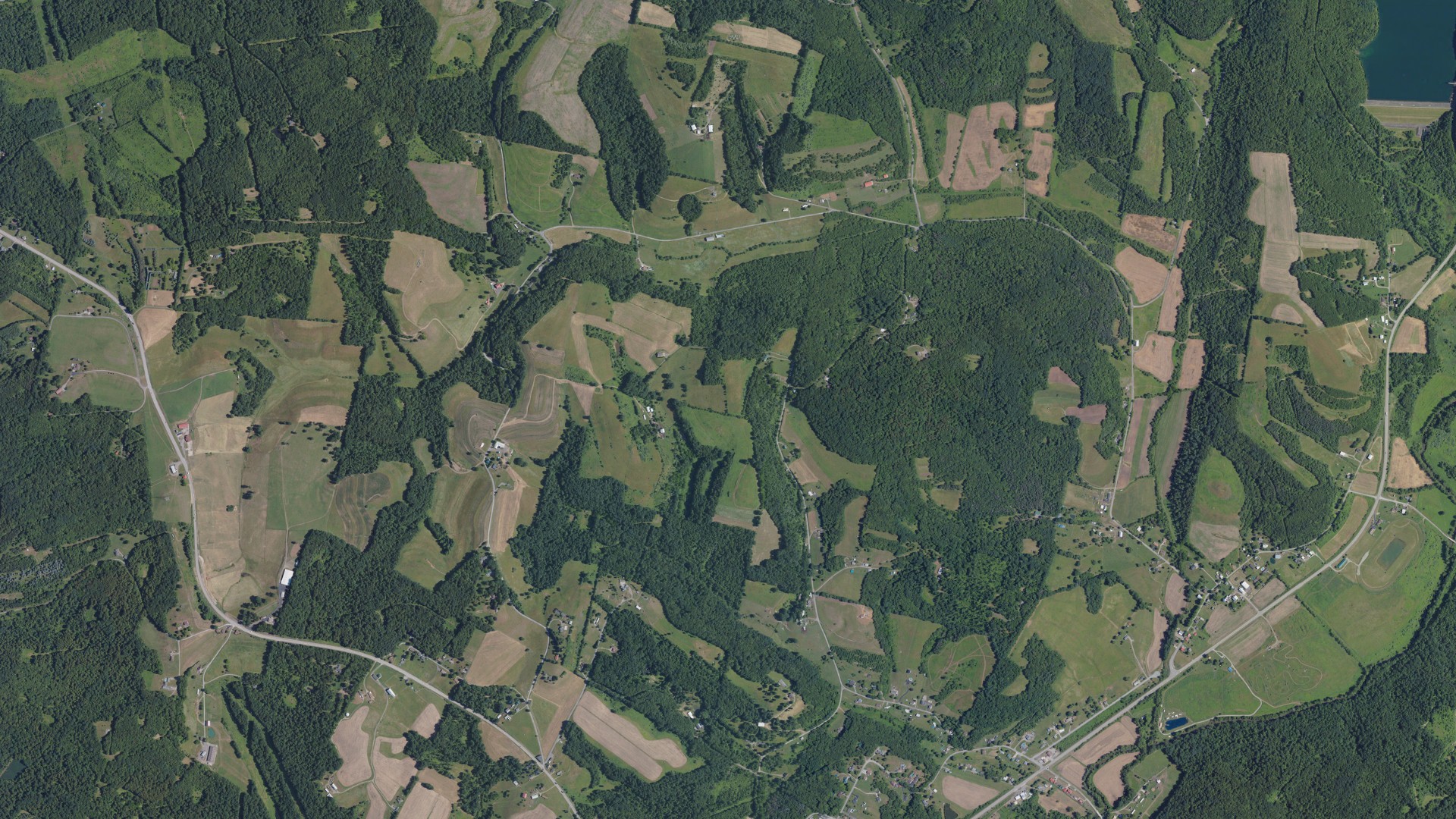 Aerial view of land around Plumcreek, Pennsylvania