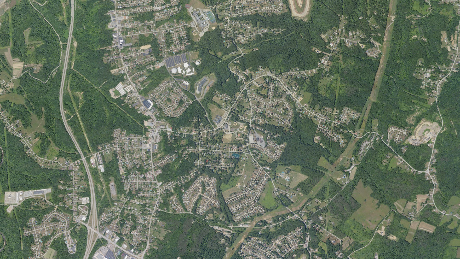 Aerial view of land around Center, Pennsylvania