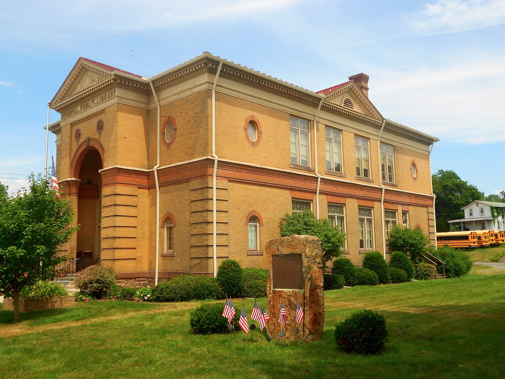The library building in Alexandria, Huntingdon County, Pennsylvania. A very impressive small town library building.