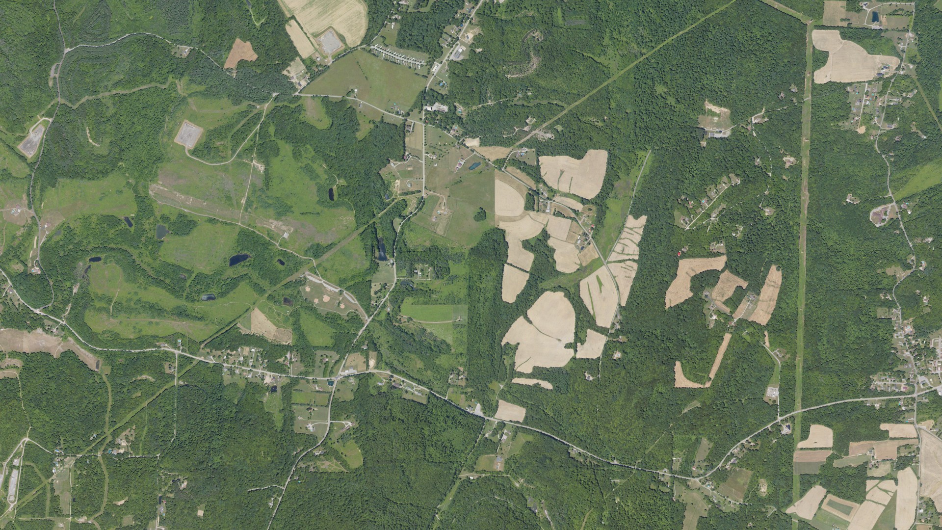 Natural-color aerial photograph of land around South Beaver, Pennsylvania